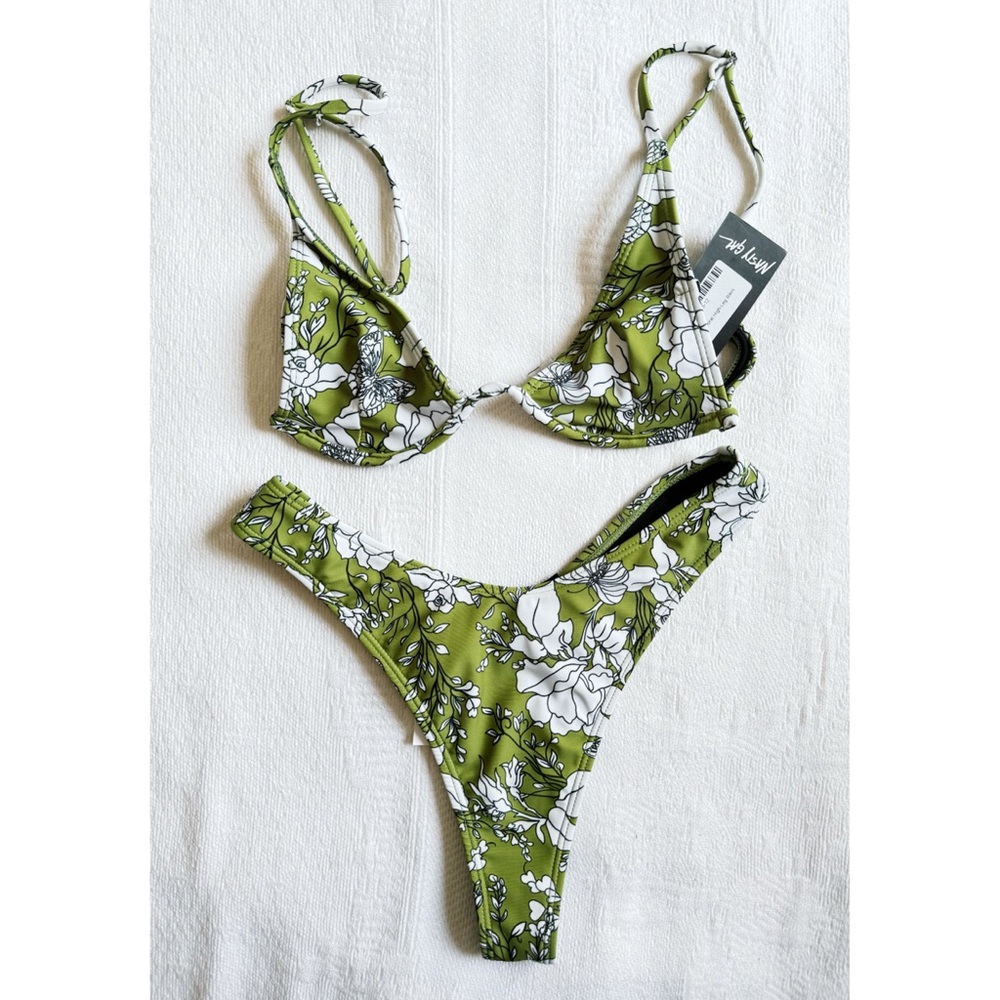 Nastygal Floral High Leg Bikini Set - Khaki